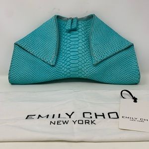 Emily Cho Clutch Purse Embossed Snakeskin Aqua